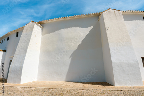 White wall of Plaza de Toros in Ronda, Spain, Andalusia