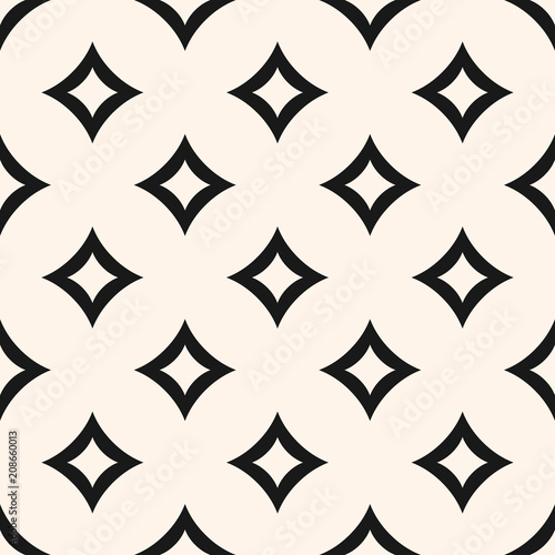 Vector seamless pattern with big curved diamond shapes, perforated rhombuses. Simple abstract monochrome geometric background, repeat tiles. Elegant design for decor, fabric, furniture, cloth, textile