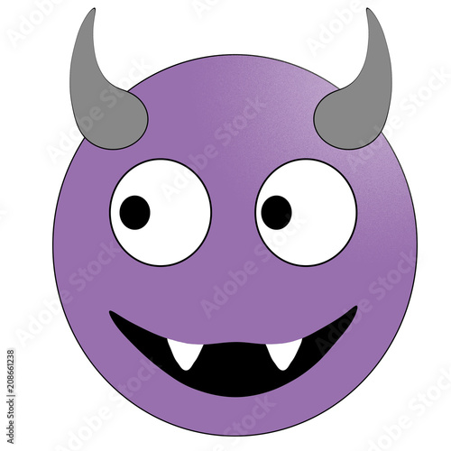 Smiling face with horns. Purple devil emoticon. photo