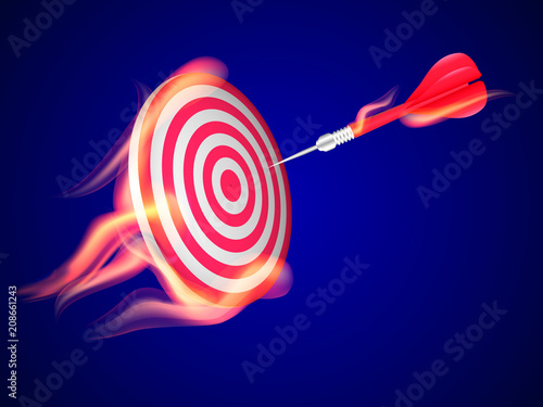 Red darts with red javelin in flame. Target concept. Vector illustration.