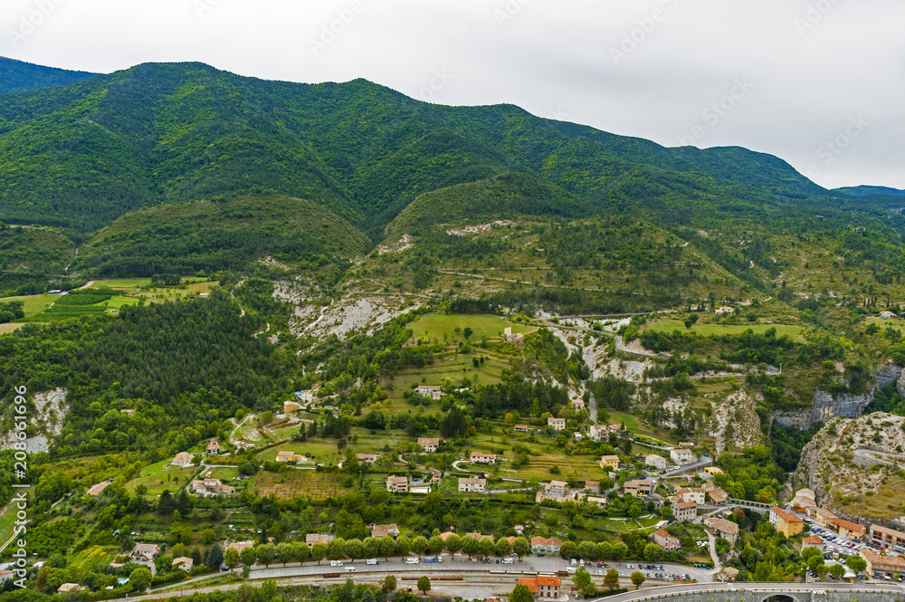 A picturesque medieval village Entrevaux in France as seen from the Citadel 
