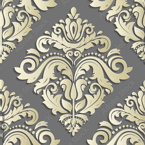 Seamless oriental ornament. Golden traditional oriental pattern with 3D elements, shadows and highlights