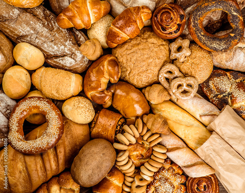 Fresh fragrant bread on the table. Food concept photo