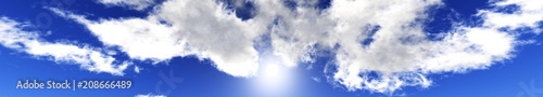 panorama of the sky with clouds and sun, 3D rendering 