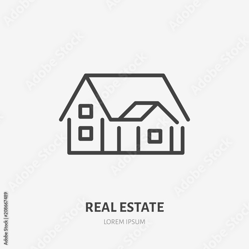 Country house flat line icon. Real estate sign. Thin linear logo for home repair services.