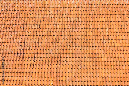 old big roof tiled with orange clay tiles on a sunny day