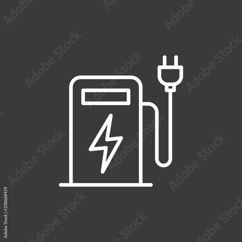 line electric car charge station icon on dark background