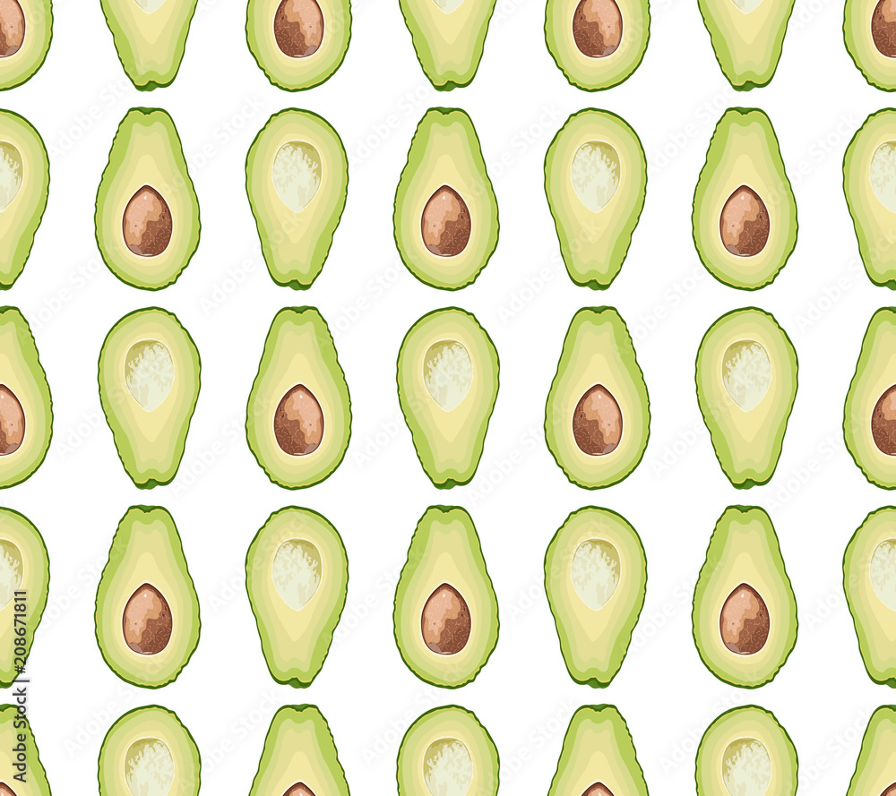 Vector seamless pattern of avocado slice on white background. Avocado cut texture Vector seamless pattern of avocado slice on white background. Avocado cut texture