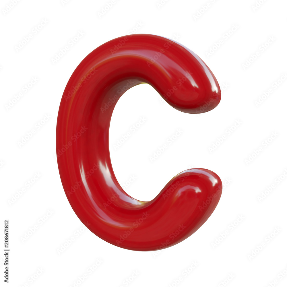 Glossy red letter C. 3D render of balloon font isolated on white background Glossy red letter C. 3D render of balloon font isolated on white background
