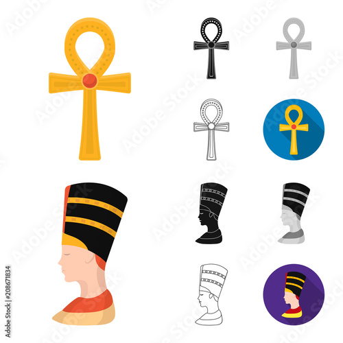 Ancient Egypt cartoon,black,flat,monochrome,outline icons in set collection for design. The reign of Pharaoh vector symbol stock web illustration.