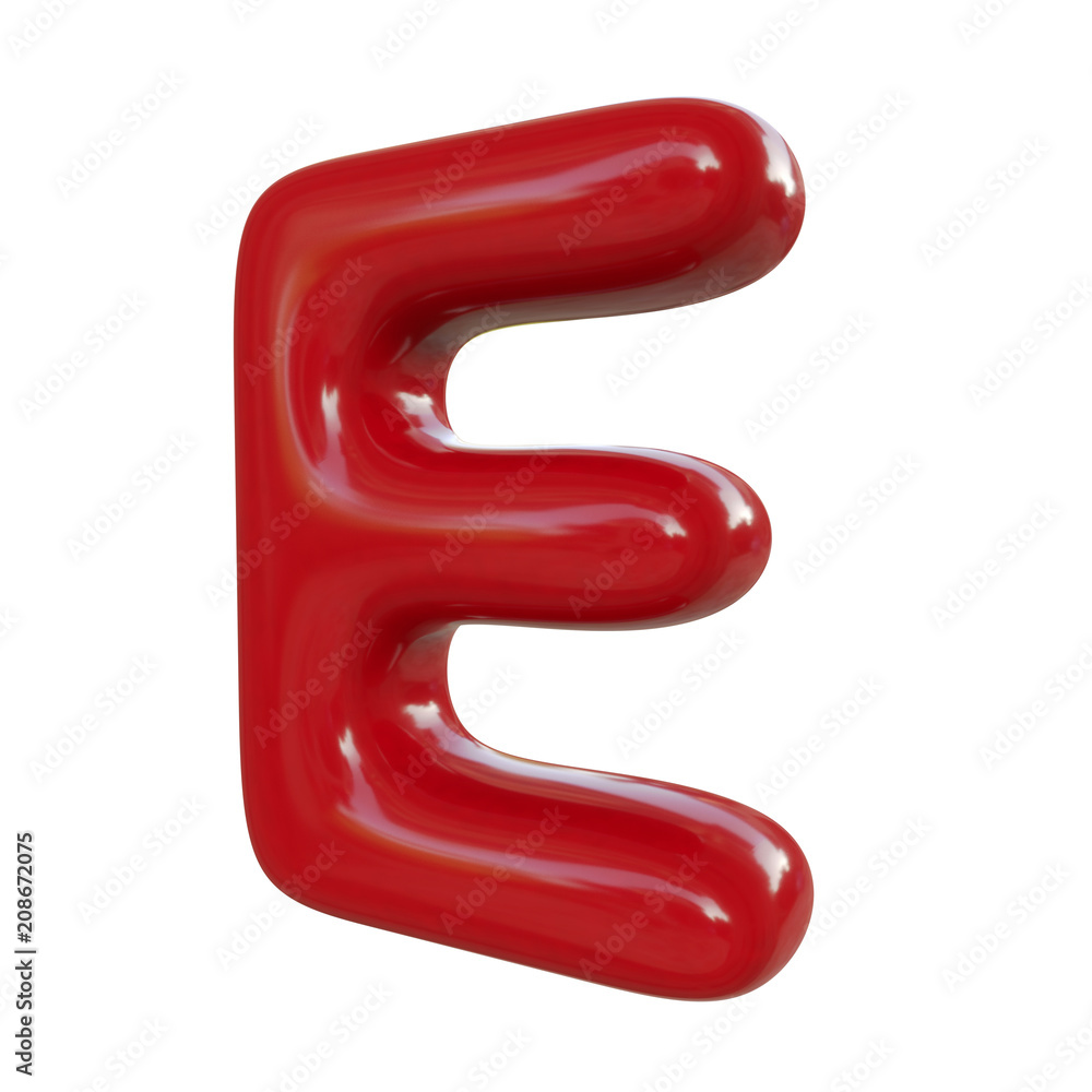 Glossy red letter E. 3D render of balloon font isolated on white background Glossy red letter E. 3D render of balloon font isolated on white background