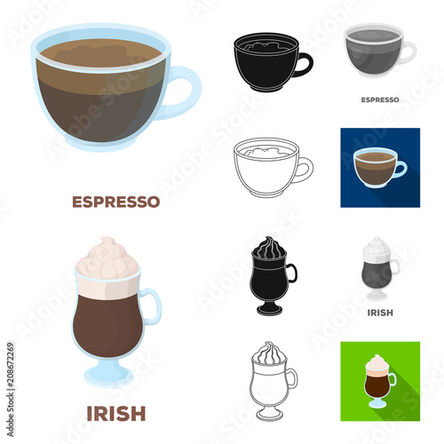 Different kinds of coffee cartoon,black,flat,monochrome,outline icons in set collection for design. Coffee drink vector symbol stock web illustration.