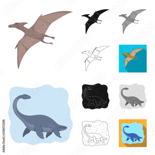 Different dinosaurs cartoon,black,flat,monochrome,outline icons in set collection for design. Prehistoric animal vector symbol stock web illustration.