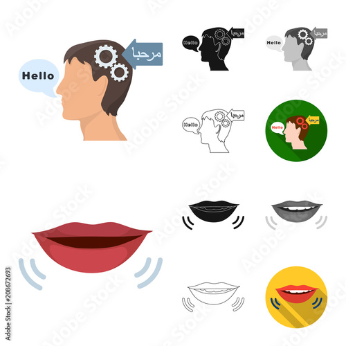 Translator and linguist cartoon,black,flat,monochrome,outline icons in set collection for design. Interpreter vector symbol stock web illustration.