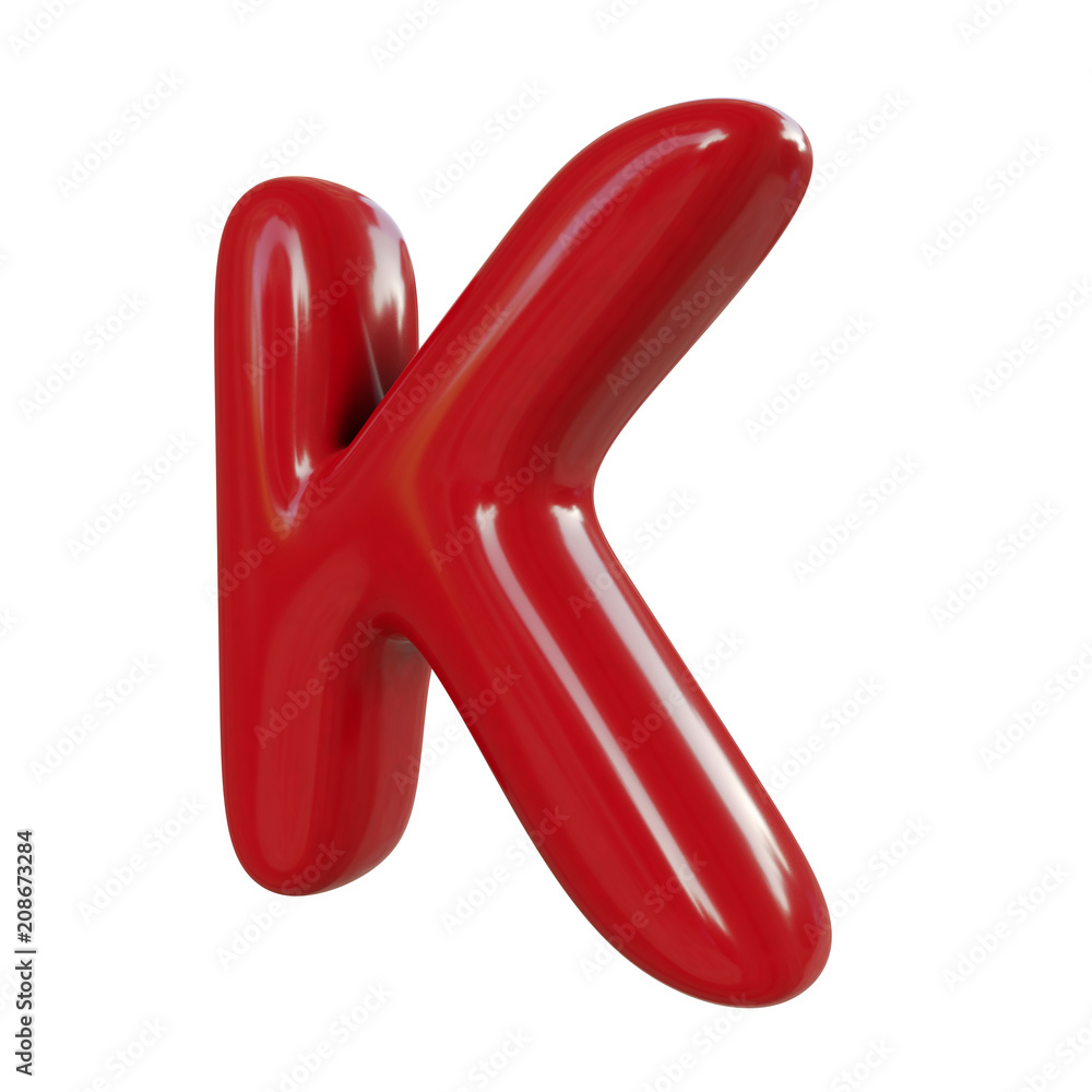Glossy red letter K. 3D render of balloon font isolated on white background Glossy red letter K. 3D render of balloon font isolated on white background