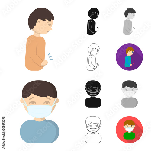 The sick man cartoon,black,flat,monochrome,outline icons in set collection for design.Illness and treatment vector symbol stock web illustration.