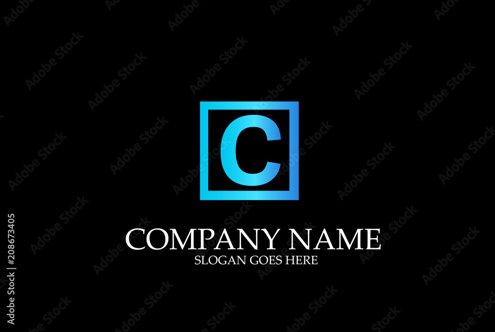 Abstract Letter C Square Blue Vector Logotype Template.