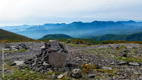 A pile of stones in the alpine mountains
