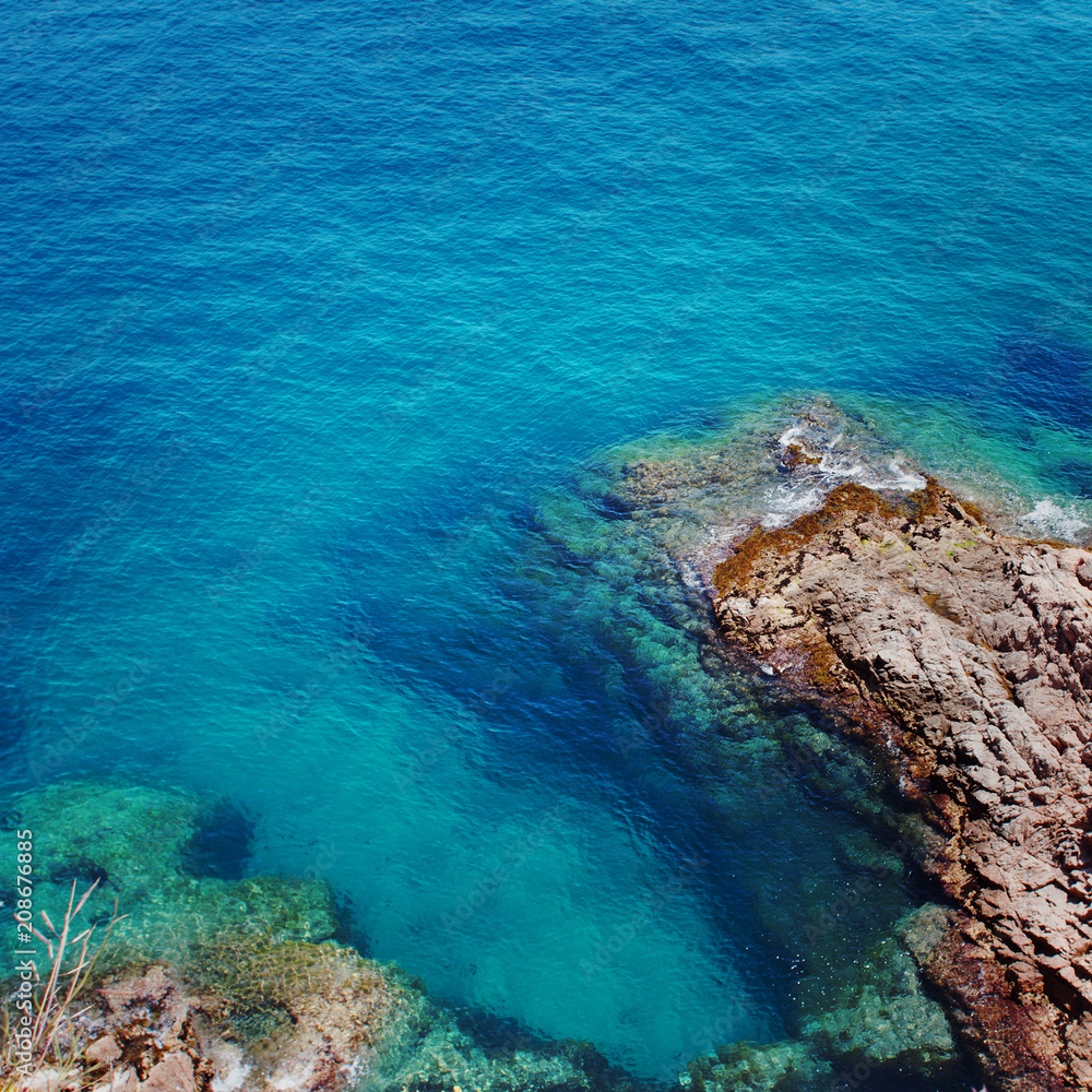 Beautiful sea and rocks. Mediterranean coast at the Costa Brava. Tossa De Mar, Catalonia.