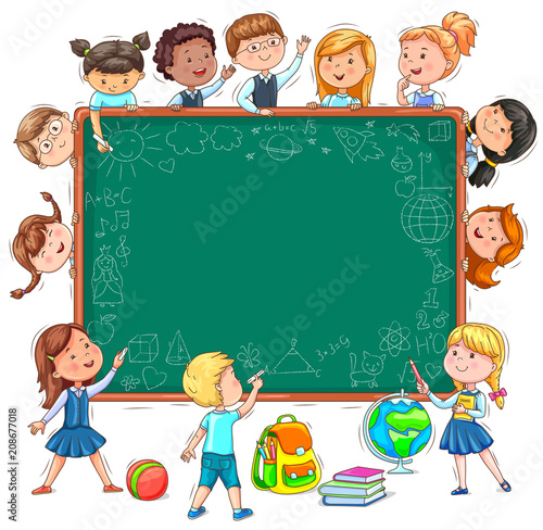 School board for your text Funny kids and chalk drawings