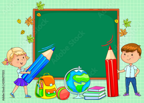 School board blank for your text with funny kids