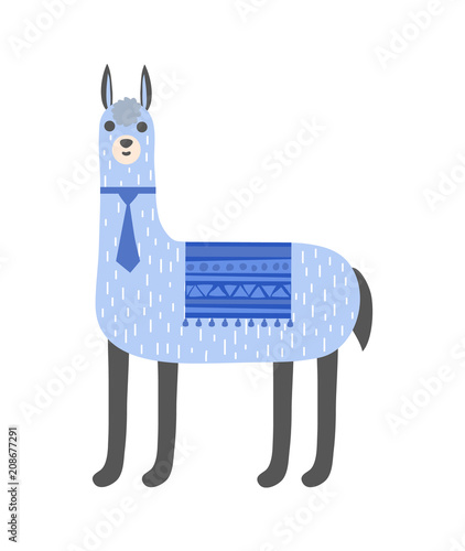 Cute llama boy in a tie. Isolated on white background. Vector illustration.