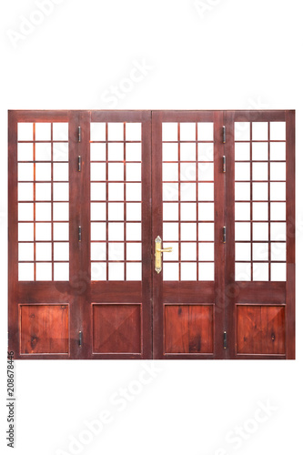 Brown wood door isolated on white background