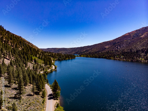 Aerial view of upper Twin Lakes in the Eastern Sierras