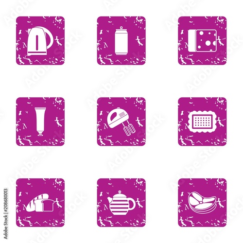 Kitchen tea icons set. Grunge set of 9 kitchen tea vector icons for web isolated on white background