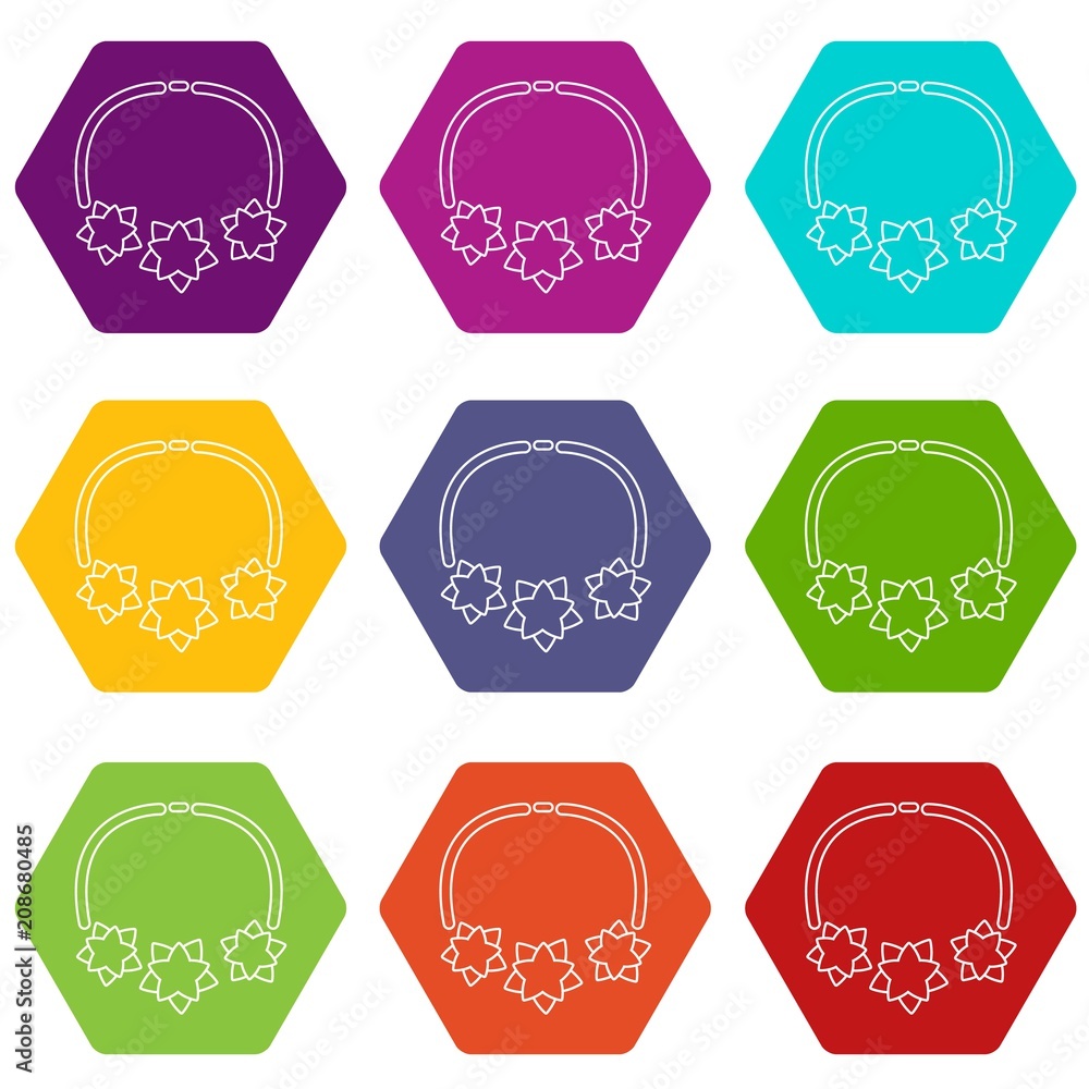 Necklace star icons 9 set coloful isolated on white for web