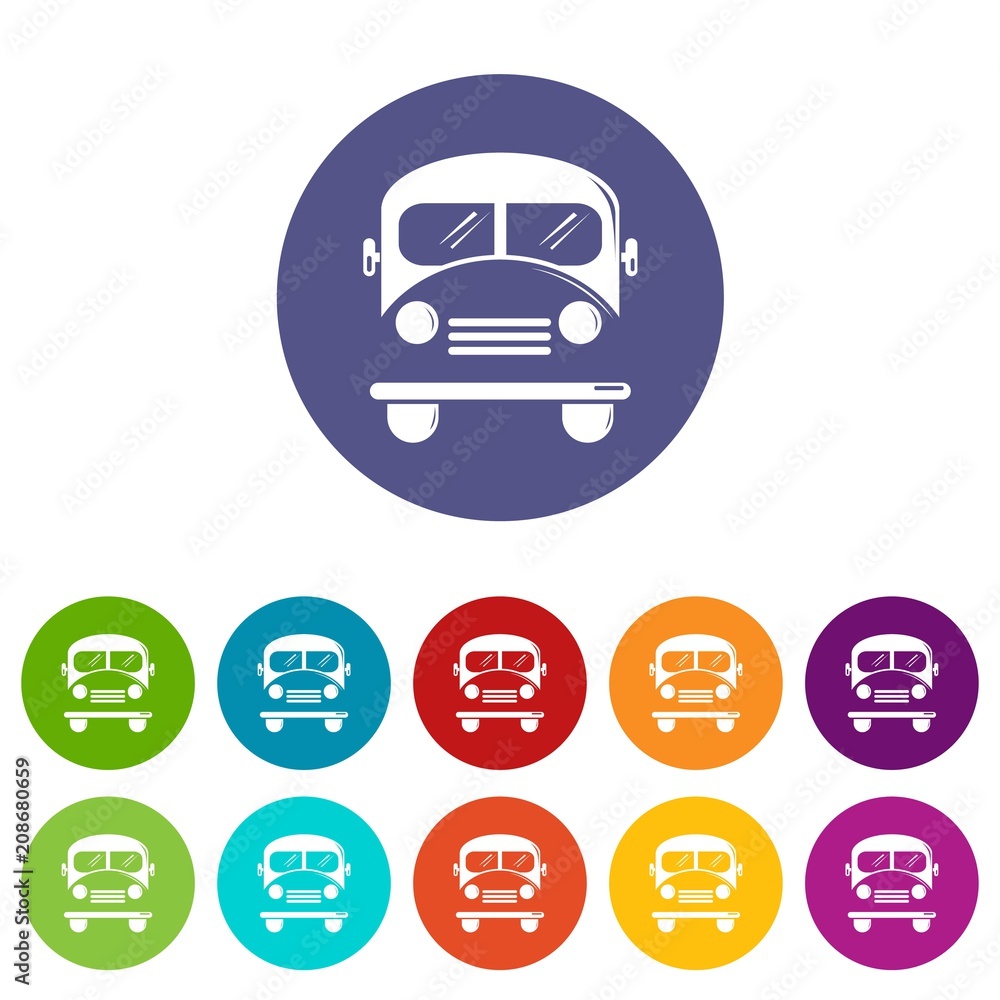 School bus icons color set vector for any web design on white background