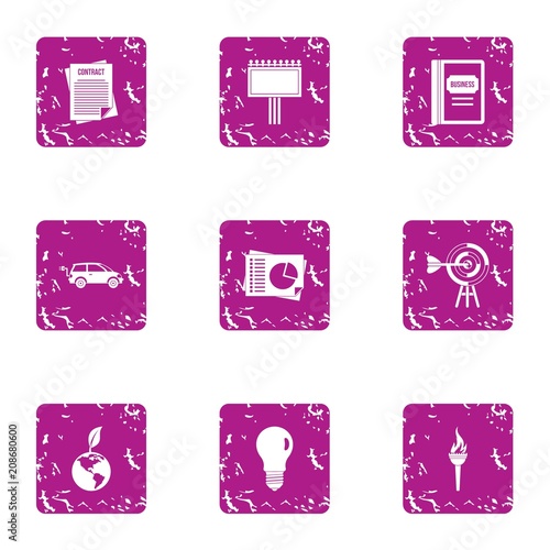 Business undertaking icons set. Grunge set of 9 business undertaking vector icons for web isolated on white background
