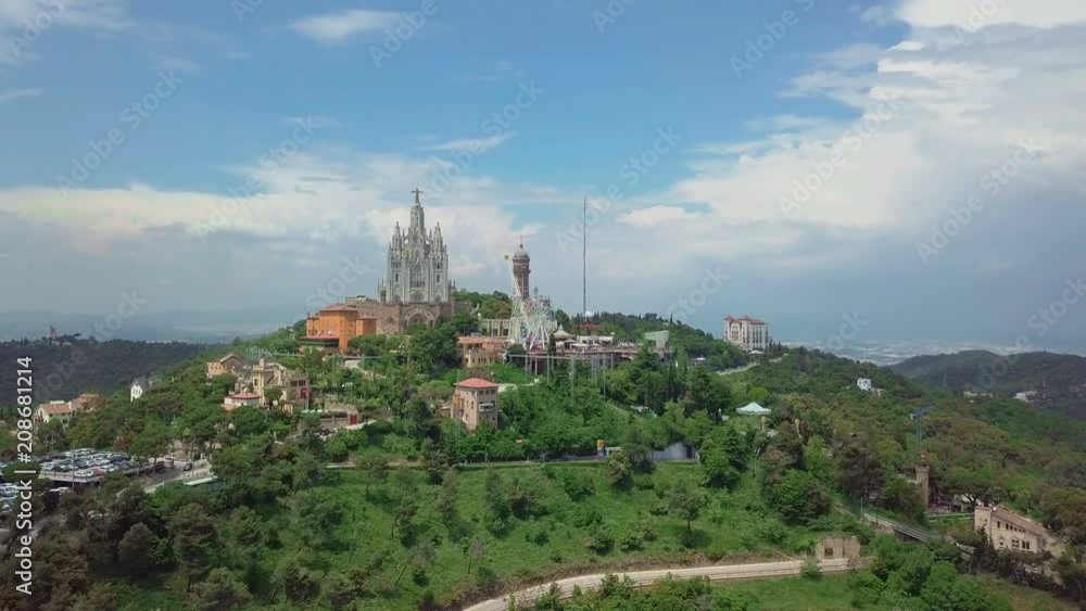 The Temple Expiatori del Sagrat Cor church on top of tibidabo mountain in barcelona The Temple Expiatori del Sagrat Cor church on top of tibidabo mountain in barcelona