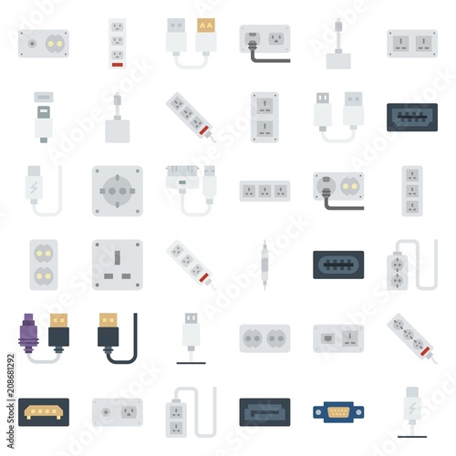 connector cable icons set