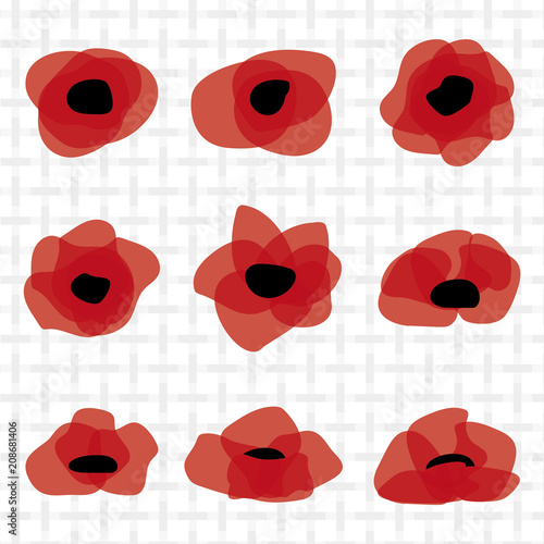 Fototapeta Naklejka Na Ścianę i Meble -  Red poppy flat icon. Stylized vector flower symbol set on light burlap background.