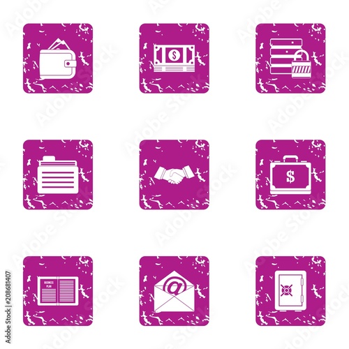 Bundle of money icons set. Grunge set of 9 bundle of money vector icons for web isolated on white background