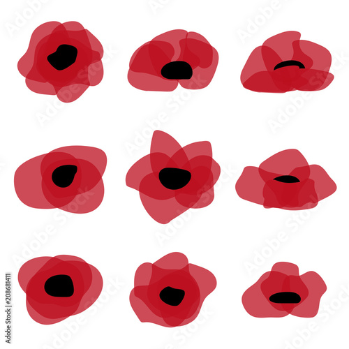 Fototapeta Naklejka Na Ścianę i Meble -  Red poppy flat icon. Stylized flower symbol set isolated on white background.
