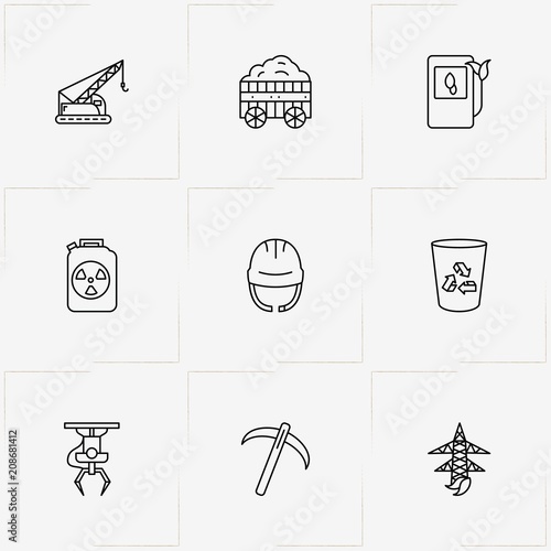 Industry line icon set with recycle bin , icebreaker  and crane
