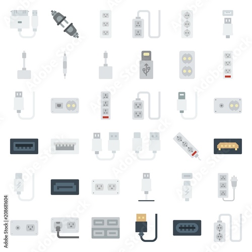 connector cable icons set