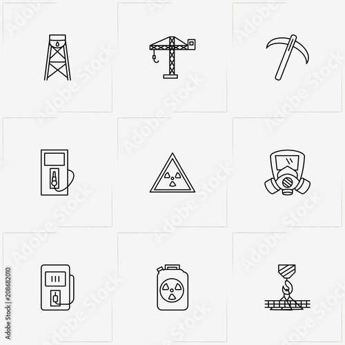 Industry line icon set with gas mask , icebreaker  and crane hook