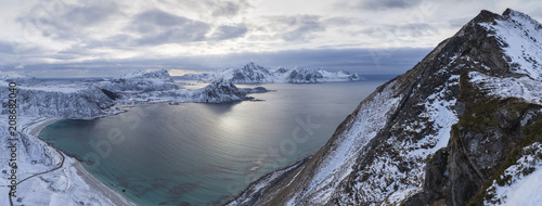 Beautiful coastal scenery between Haukland Beach and Mannen, Lofoten, Norway photo