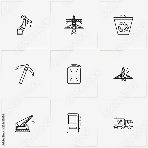 Industry line icon set with gas canister, icebreaker  and radioactive materials transport