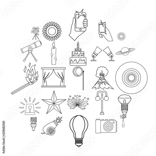 Burst icons set. Outline set of 25 burst vector icons for web isolated on white background