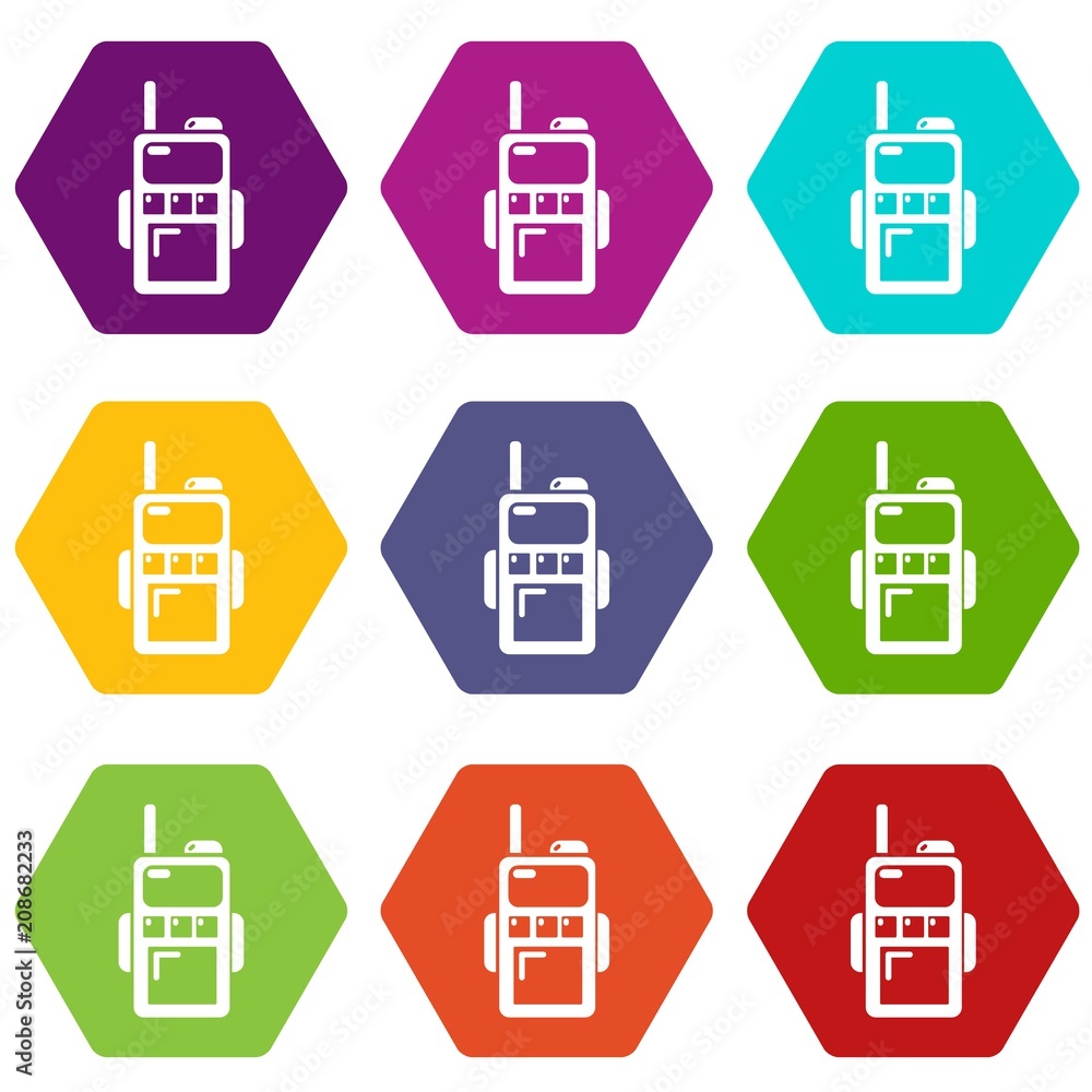 Paintball walkie talkie icons 9 set coloful isolated on white for web Paintball walkie talkie icons 9 set coloful isolated on white for web