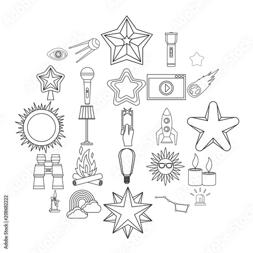 Flare icons set. Outline set of 25 flare vector icons for web isolated on white background