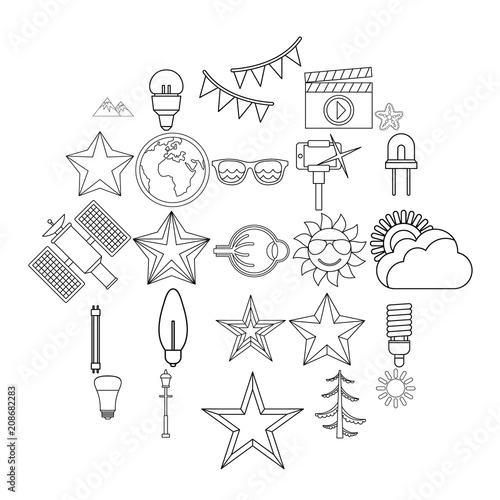 Flash icons set. Outline set of 25 flash vector icons for web isolated on white background