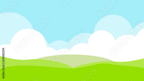 Valley landscape with hills,  clouds and sky. Vector illustration.