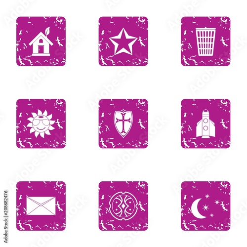 Fireside icons set. Grunge set of 9 fireside vector icons for web isolated on white background