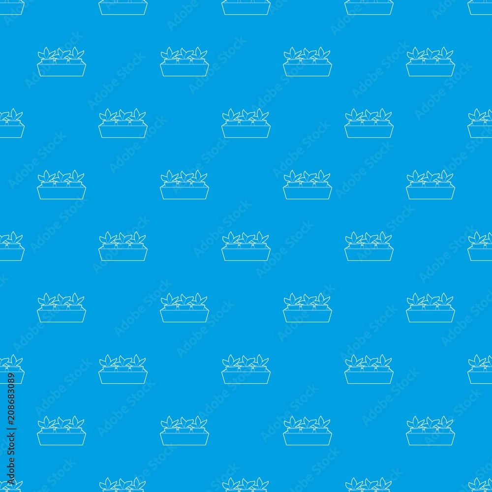 Young sprout seedlings in a flower box pattern vector seamless blue repeat for any use Young sprout seedlings in a flower box pattern vector seamless blue repeat for any use