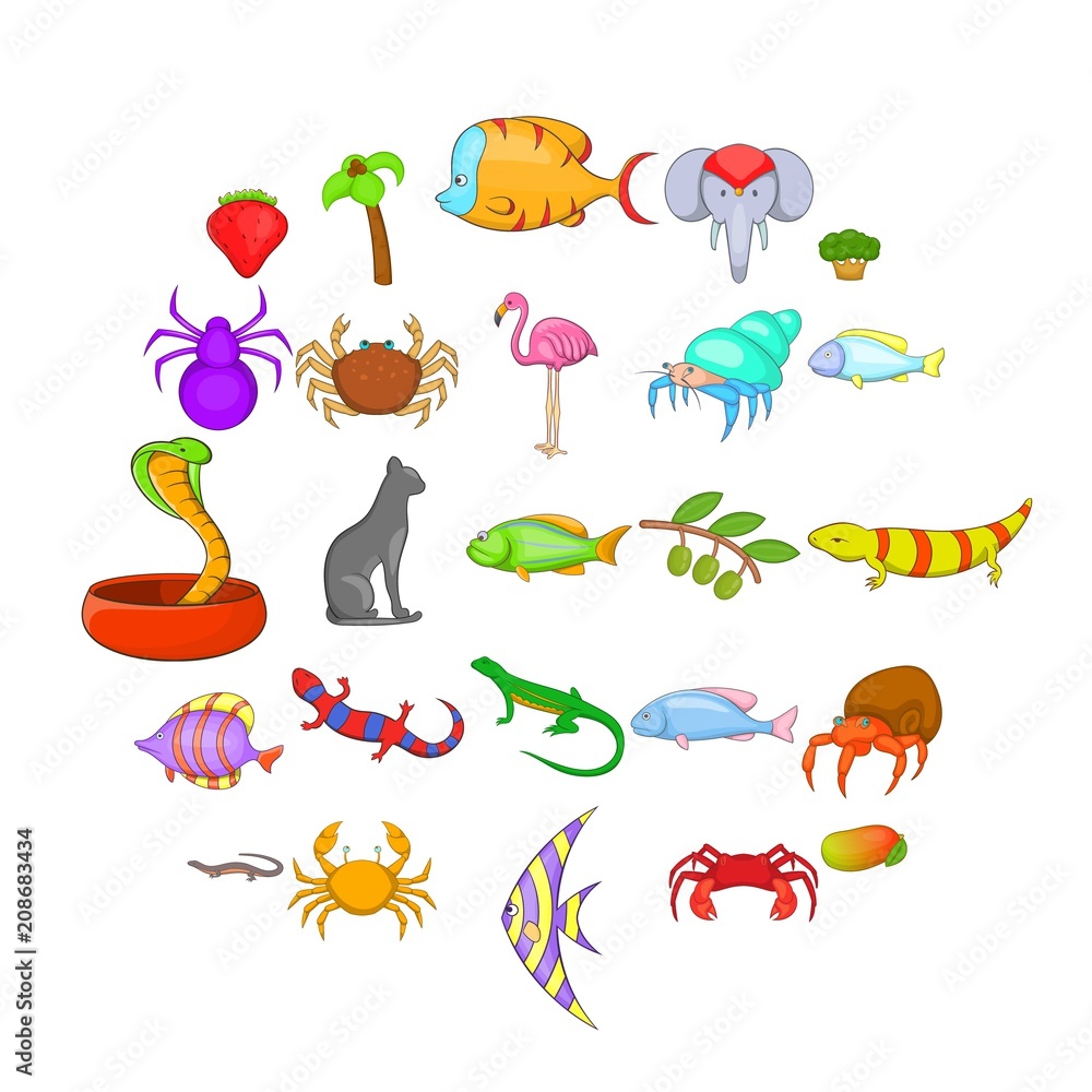 Naklejka premium Animal kingdom icons set. Cartoon set of 25 animal kingdom vector icons for web isolated on white background